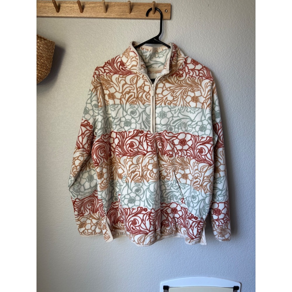 Wrangler Women's Allover Printed Quarter-Zip Fleece Pullover in Sunset Floral